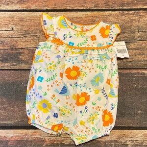 Good Lad Baby Floral Bird Print One-Piece Romper in White, Orange, Yellow, Blue